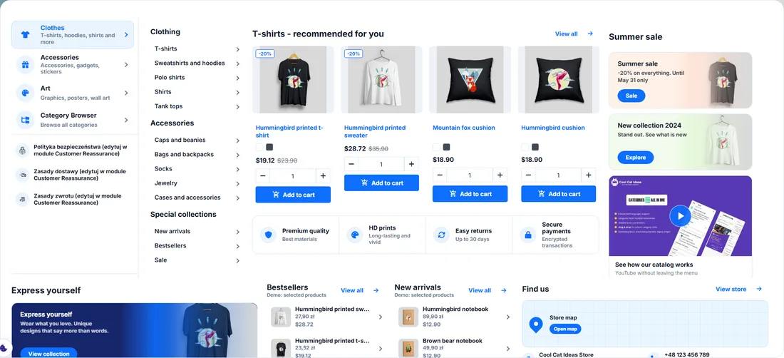 Rozwinięte menu sklepu PrestaShop przygotowane w CCI Nice Menu